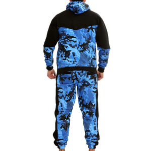 Blue Black Camouflage Tracksuit Set <b>Zip</b> Up Hoodie <b>Jogger</b> Pants Breathable Quick Dry Casual Sportswear - Product Image 6