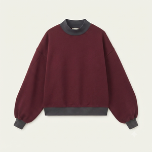เสื้อสเวตเชิ้ตโอเวอร์ไซส์สีเบอร์กันดีสำหรับผู้หญิง คอเต่า แขนเสื้อแบบดรอปโชว์เดอร์ ผ้าฝ้ายฟลีซถัก 100% เนื้อผ้าระบายอากาศได้ดี - Product Image 1
