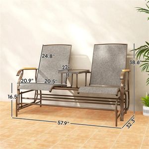 Fauteuil double à bascule en rotin brun clair pour extérieur avec table, mobilier de jardin et de terrasse - Product Image 6