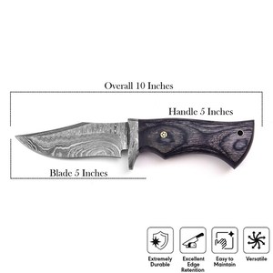 Cuchillo de Caza de Acero con Alto Contenido de Carbono de Grado Industrial UA Supplies, Hoja Fija Afilada, Punta Caída, 0.5mm de Grosor, Funda de Cuero, OEM - Product Image 2