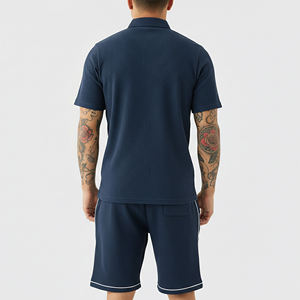 Ensemble court pour homme en coton 100% de poids moyen, logo imprimé sur mesure, streetwear, survêtement de jogging 2 pièces contrasté - Product Image 3