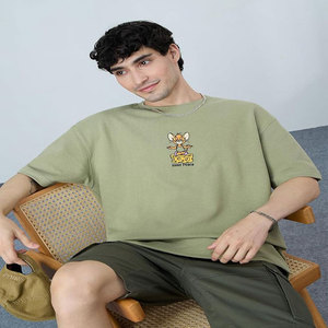 Camiseta de Algodón de 230g, Cuello Redondo, Manga Corta, Color Sólido, Estilo Casual, Holgada, para Usar como Capa Base - Product Image 3