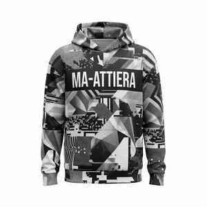 Sweat-shirt à capuche noir et blanc pour homme avec imprimé graphique géométrique, streetwear personnalisé - Product Image 4