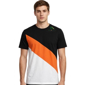 T-shirt homme noir, orange et blanc à blocs de couleur diagonaux, manches courtes, décontracté, été, streetwear, t-shirts graphiques, vêtements de mode - Product Image 1