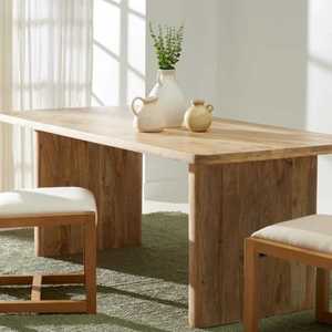 Juego de Mesa de Comedor de Madera Maciza Estilo Japandi, Rectangular, con Base de Bloque, Estilo Nórdico Minimalista Contemporáneo, Sillas de Comedor - Product Image 3