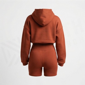 Women's 2 Piece Fleece Hoodie <b>Set</b> Solid Color Above Knee Shorts Loose Fit Casual Spring Summer Wear - Product Image 2