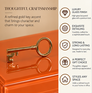 Orange Glass Jewelry Storage Box with <b>Gold</b> Key Handle Glossy Finish Soft Lining Decorative Keepsake and Vanity Organizer - Product Image 5
