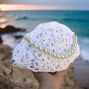 Sac en raphia fait main avec coquillages, bandoulière en perles, sac de plage au crochet - Product Image 4