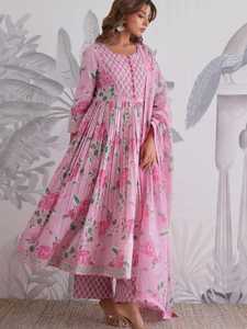 Puptara Pink Floral Printed 100% Cotton Traditional <b>Ethnic</b> India & Pakistan Wrap for Women Breathable 300g Fabric - Product Image 3