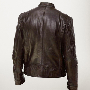 Men's Wholesale Breathable Eco-Friendly PU <b>Leather</b> <b>Jacket</b> with <b>Long</b> Sleeves Stand Collar Canvas Fabric OEM <b>jacket</b> for men - Product Image 5