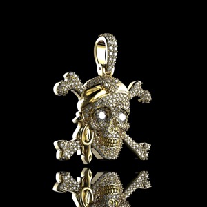 Collar con Colgante de Calavera Caribeña, Moissanita de Corte Brillante con Claridad VVS1 Certificada por GRA de 1.70ct, Collar de Calavera Gótica Hecho a Mano en Oro de 14K - Product Image 2