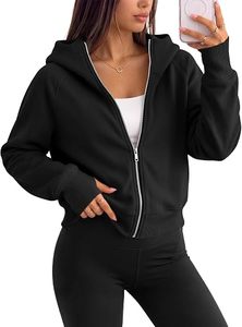 Women's <b>Zip</b> <b>up</b> Hoodies <b>Cropped</b> Jackets 100% Cotton Anti-Pilling Color Blocked Fall Clothes 2026 - Product Image 2