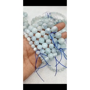 Premium Quality Natural AQUAMARINE Free Size Round Bead Bracelets Figurine <b>Mascot</b> Pattern Feng Shui Style Natural Gemstones - Product Image 1
