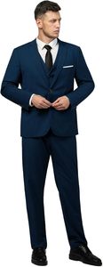 Traje de 3 Piezas para Hombre, Azul Marino, Estilo Británico, Antiarrugas, Blazer, Chaleco y Pantalones, Cuello de Solapa, Cierre de un Botón, Formal de Negocios - Product Image 6
