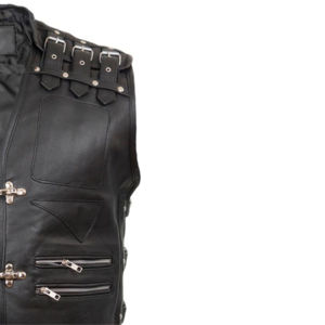 Gilet en cuir véritable pour homme, style vintage noir, en cuir de vachette naturel, sans manches, prix raisonnable, service OEM. - Product Image 2