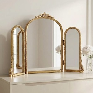 Espejo de Pared Redondo de Metal Art Deco Enmarcado a Mano con Diseño Floral para Bodas y Diwali, Decoración del Hogar - Product Image 1