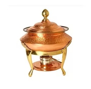 Casserole en cuivre avec revêtement en acier inoxydable, couvercle, ronde, 24 cm, réchauffe-aliments isolé, design classique - Product Image 2