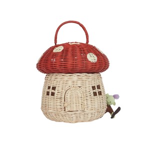 Mushroom Shaped Rattan <b>Storage</b> <b>Basket</b> With Handle Cute Home Decoration For Kids <b>Toy</b> Organizing - Product Image 6