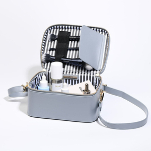 White PU Cosmetic <b>Case</b> Medium Size Zipper Closure Simple Style Soft Handle Portable <b>Makeup</b> Bag - Product Image 4