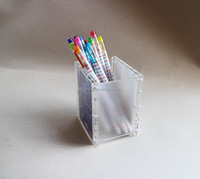 Support acrylique carré pour cadre photo à aimants à 5 faces de bureau, porte-crayon cadeau de promotion porte-stylo en plexiglas transparent personnalisé