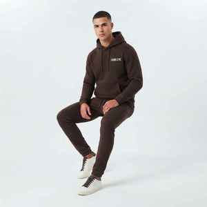 Survêtement à capuche marron pour homme, manches longues, couleur unie, décontracté, avec poches latérales et cordon de serrage - Product Image 5