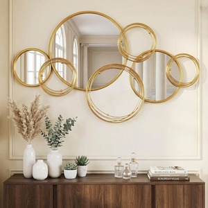 Espejo de Pared Redondo de Metal Art Deco Enmarcado a Mano con Diseño Floral para Bodas y Diwali, Decoración del Hogar - Product Image 6