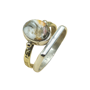 Natural Oyster Turquoise Gemstone <b>Ring</b> Handmade 925 Sterling Silver & Brass Boho <b>Statement</b> <b>Ring</b> Artisan Jewelry Gift for Her him - Product Image 1