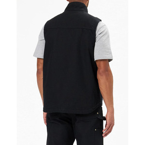 Men's <b>Brown</b> Canvas Stand Collar <b>Vest</b> Zipper Closure Windproof Casual Outerwear Autumn Solid Design Pockets - Product Image 5