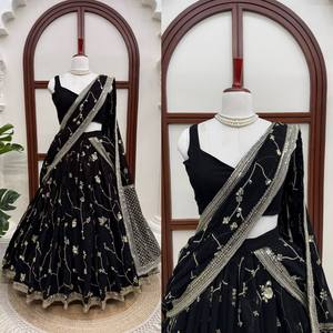 TENNECY Choli de travail extensible en georgette noire tendance avec broderie de fil et sequins pour fêtes et mariages - Product Image 4