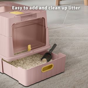 "Modern XL Pink PP <b>Cat</b> Litter <b>Box</b> with Large Inner Space & Easy Clean Design" - Product Image 2