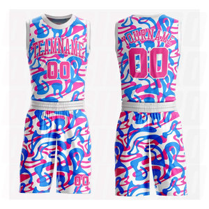 Custom White Pink <b>Light</b> Blue Music Festival Round <b>Neck</b> Sublimation Basketball Uniform Jersey Blank Design Sleeveless Quick Dry - Product Image 1