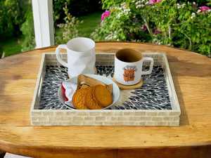 Sunburst Mother Pearl Inlay Handmade Modern Luxury Design <b>Black</b> White Mosaic Rectangular Wooden Base Storage Serving <b>Tray</b> - Product Image 4