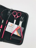 Juego de herramientas para extensiones de cabello con alicates aplicadores de microperlas, tijera, agujas de costura C tejidas y pinzas para secciones de cabello