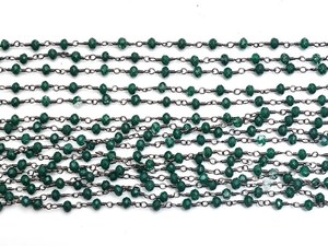Chaîne de chapelet hydro-catholique vert émeraude, perles rondes facettées de 3 mm, fil plaqué noir, vente en gros - Product Image 6