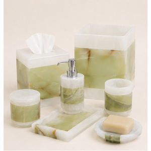 Ensemble d'accessoires de salle de bain en marbre vert naturel, collection moderne en pierre polie pour comptoir, comprenant un distributeur de savon pour hôtel - Product Image 5