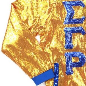 เสื้อแจ็คเก็ตปักเลื่อมสีทอง Sigma Gamma Rho สำหรับทุกเพศ เสื้อผ้าชมรมกรีก ประดับประกายวิบวับ แจ็คเก็ตแฟชั่นพรีเมียมสำหรับงานปาร์ตี้ สั่งทำได้ - Product Image 3