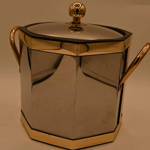 Luxury Hexagon Metal Silver Ice <b>Buckets</b> With <b>Lid</b> And Gold Handles Ideal For Table Decor Storage Vanity And Bar Styling - Product Image 1