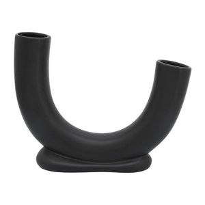 Jarrón de Mesa en Forma de U de Aluminio Minimalista, Metal Negro, Hecho a Mano, Pieza Decorativa Contemporánea para Hogar, Villa u Hotel - Product Image 1