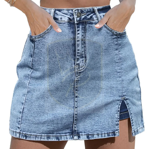Jupe en jean pour femme respirante, écologique, séchage rapide, décontractée, automne, délavée, taille mi-haute, coupe droite, ajustement régulier, boutons simples - Product Image 4