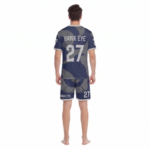 Conjunto de camiseta y pantalones cortos de fútbol para hombre, diseño sublimado, cuello en V, manga corta, ropa deportiva transpirable de poliéster - Product Image 2
