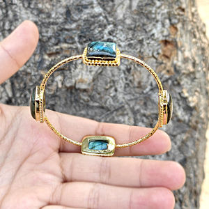 กำไลข้อมือหินลาบราดอไรต์สีน้ำเงินธรรมชาติ ชุบทอง 18k ทองเหลืองแท้ สไตล์โบโฮ ขายส่ง เครื่องประดับแฟชั่นสำหรับผู้หญิง - Product Image 6