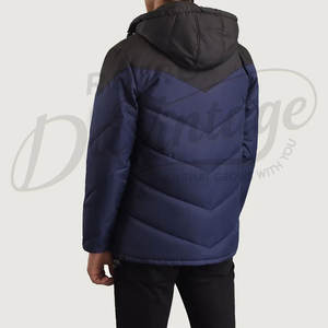 Veste d'hiver pour homme à deux tons contrastés, bleu marine, avec capuche, matelassée, décontractée, chaude, parka coupe-vent pour les activités de plein air - Product Image 2