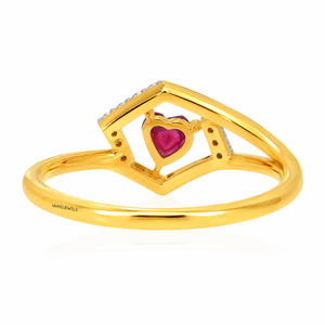 Bague en or jaune pour femme VAAYUJEWELS avec cœur en rubis et pavé de diamants, bague de fiançailles romantique avec pierres précieuses - Product Image 5