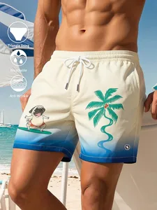 Pantalones cortos de playa con estampado de perros pug y palmeras para hombre, con cordón en la cintura y bolsillos laterales, bañadores transpirables - Product Image 1