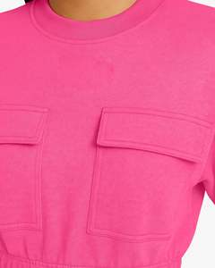 <b>Bubbles</b> Summer Crop <b>Top</b> Pink Short Sleeve Crew Neck Loose Fit Solid Color Pocket Detail Casual Wear Spring Cropped T-Shirt - Product Image 4