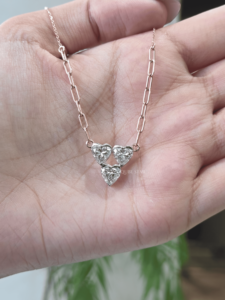 Heart Lab Grown Diamond Necklace 3.00ct Gold Triple Heart Cluster Pendant Romantic Fine <b>Jewellery</b> Gift for Women - Product Image 3