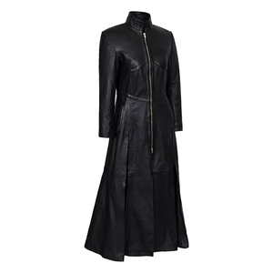 Abrigo Largo de Cuero Genuino para Mujer con Cuello Alto y Cremallera, Cortavientos Transpirable, Casual, para Invierno - Product Image 5