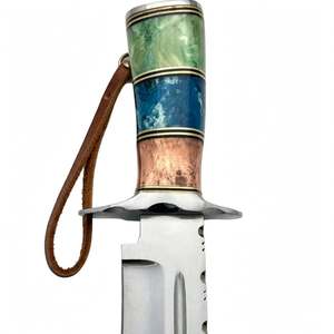 Couteau utilitaire à lame fixe en acier inoxydable artisanal, manche en bois et résine multicolore personnalisé - Product Image 5