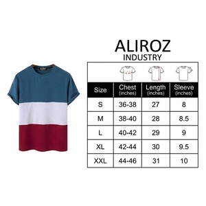 Aliroz Men's Color Blocked T-Shirt Short Sleeve O-Neck Casual Knitted Loose Fit 100% Cotton Worsted Front Anti-Pilling Letter - Product Image 6
