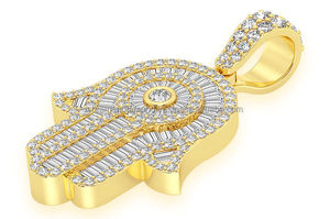 10K <b>Solid</b> <b>Gold</b> Rhodium Plated Iced Hamsa Hand Judaism Religious <b>Pendants</b> Moissanite Hiphop Emotion Protection Amulet Charms Gift - Product Image 5